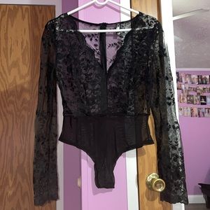 Sheer black floral mesh bodysuit